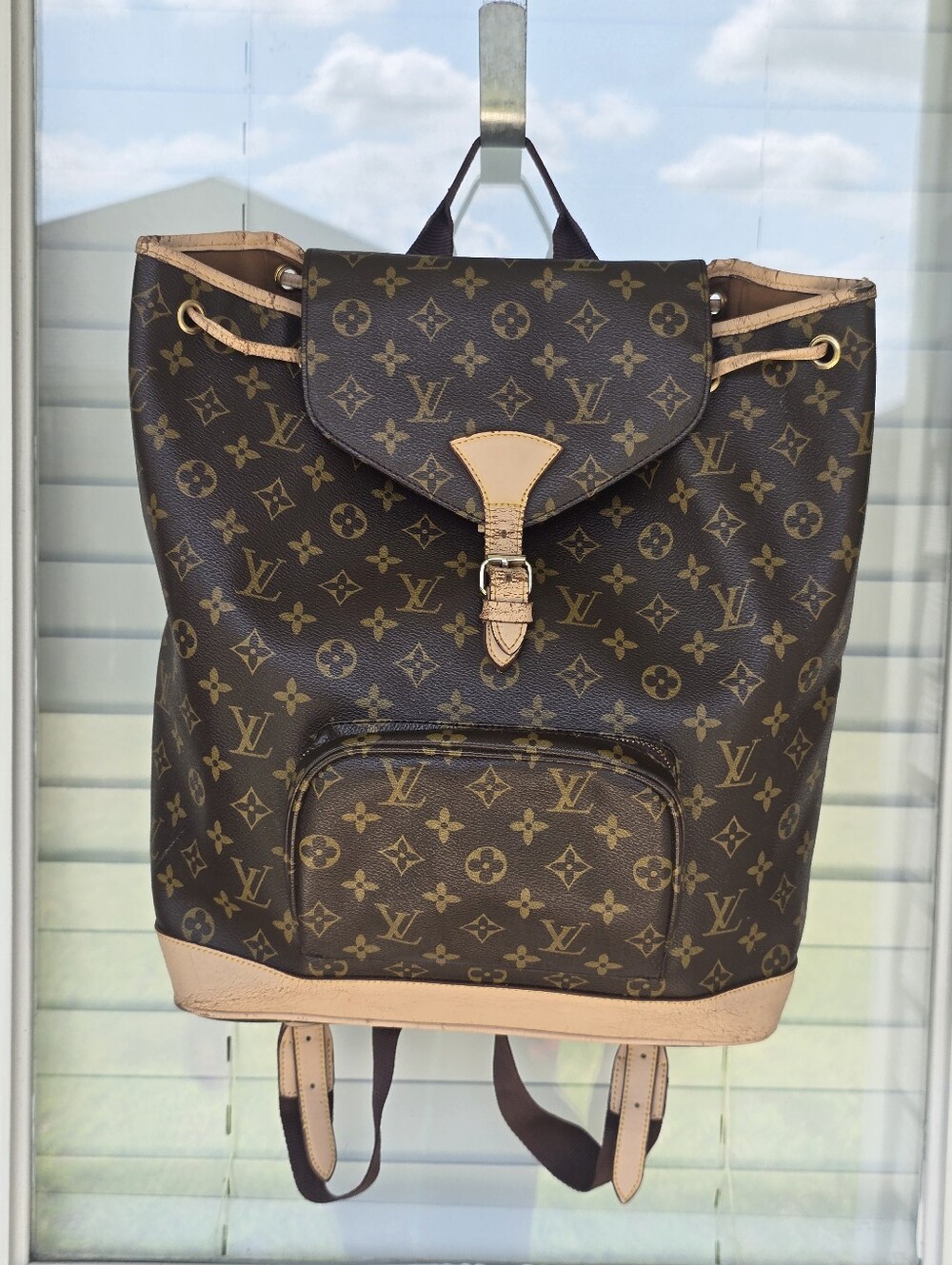 Louis Vuitton Monogram Montsouris GM Backpack Brown Canvas Leather FLAW 15x17